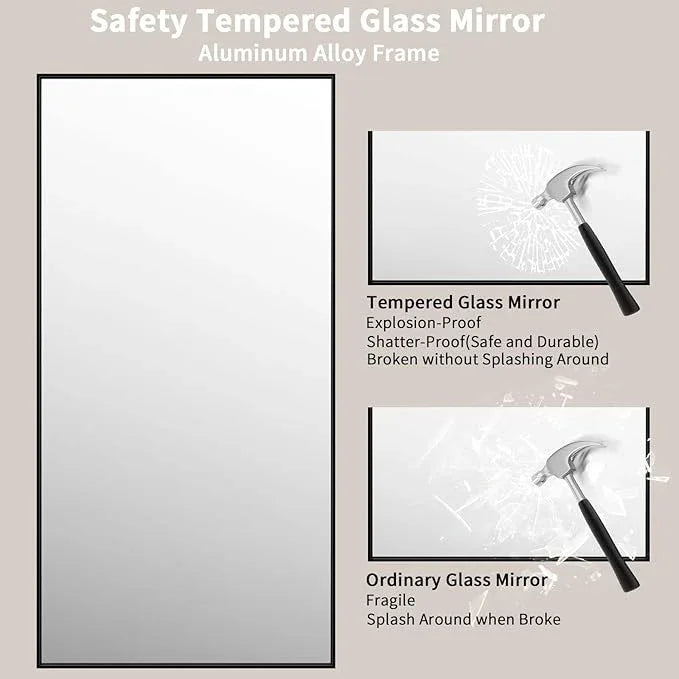 LOAAO 72"X36" Black Rectangle Bathroom Mirror Wall, Matte Black Aluminum Alloy Frame, Tempered Glass, Hangs Vertically or Horizontally, Easy to Install - ModernBath