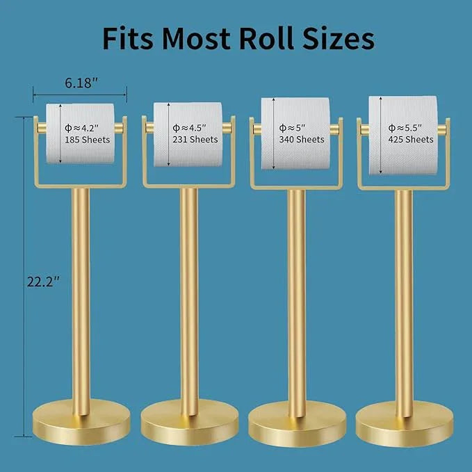 YUMORE Toilet Paper Holder Free Standing, Stainless Steel Toilet Paper Stand, Weighted Base Floor Tissue Roll Holder for Bathroom,Gold 200UP - ModernBath