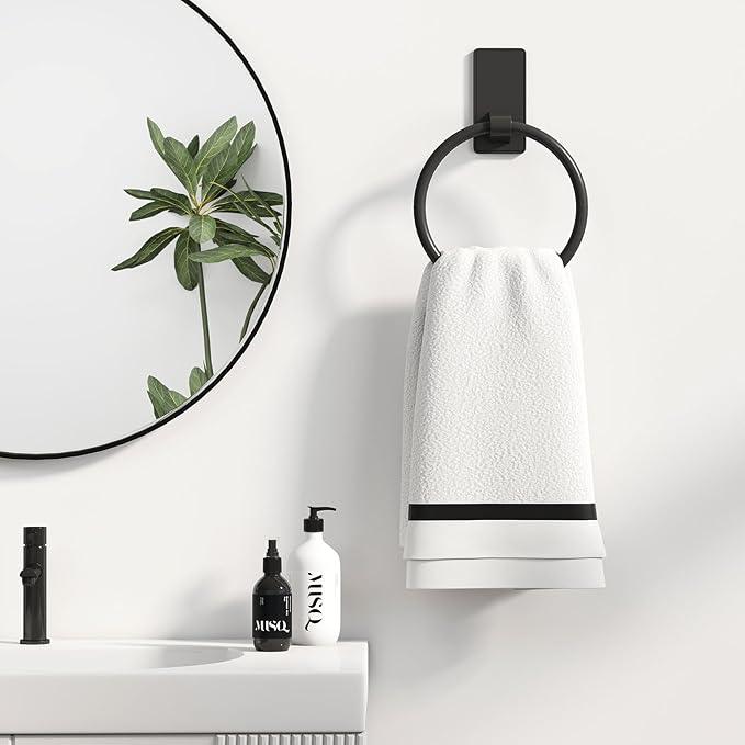 Towel Ring, SUS304 Hand Towel Holder for Bathroom，Adhesive Towel Holder Bathroom Towel Hanger for Bathroom, Matte Black - ModernBath