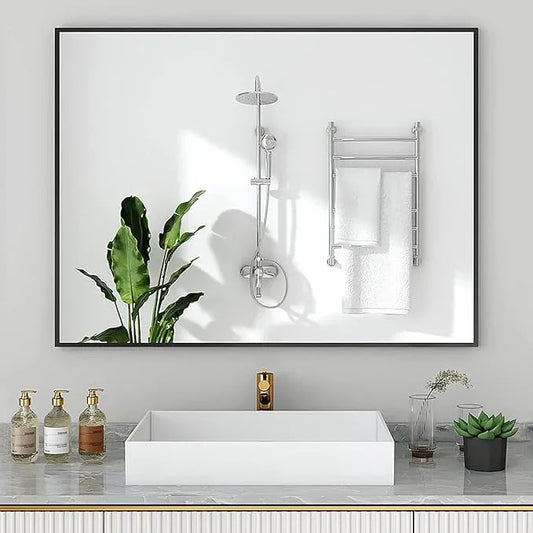 MEETDH Rectangle Bathroom Mirror 30x40 inch, Large Mirror with Black Frame, Rectangular Vanity Mirror 30" X 40", Modern Matte Wall Mounting Mirrors, Hang Horizontal or Vertical - ModernBath