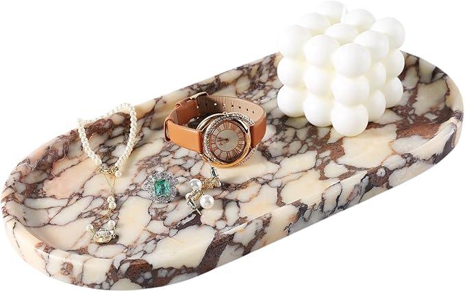 Koville Natural Decorative Marble Bathroom Tray, 12"x6" Calacatta Viola Marble Catchall Tray for Bathroom, Stone Perfume Trays Jewelry Dish for Dresser, Stone Storage Trays for Home Decor - ModernBath