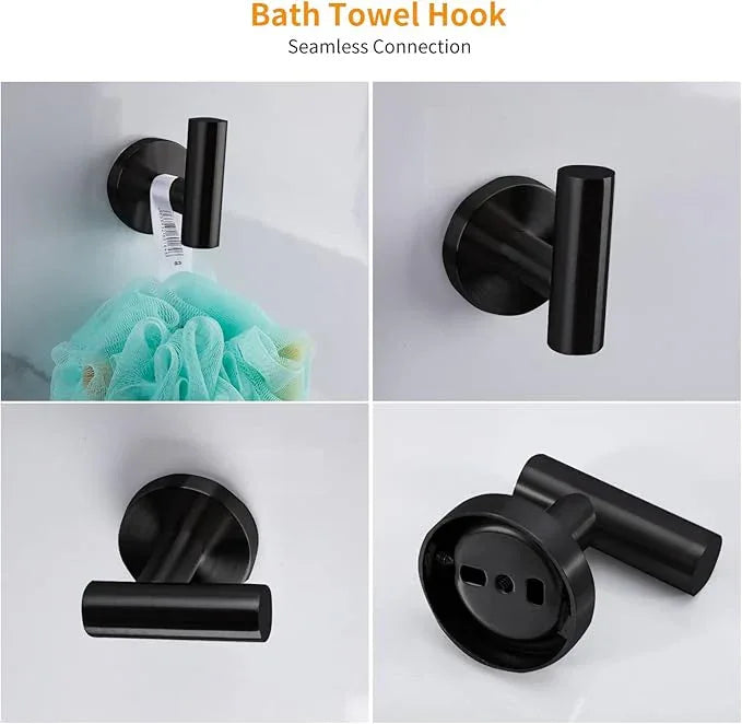 Cilee 8 Piece Matte Black Bathroom Hardware Set, 24inch Bathroom Towel bar+Towel Ring+Toilet Paper Holder+ Robe Towel Hook, SUS304 Stainless Steel Bathroom Accessory Set - ModernBath
