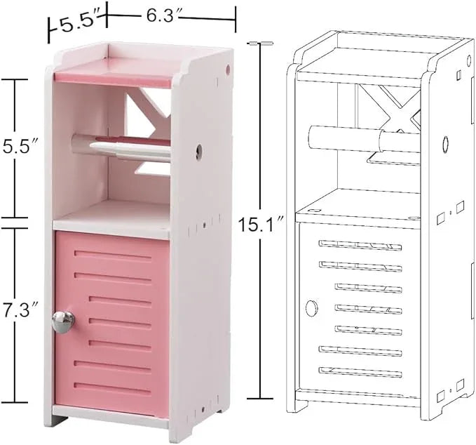AOJEZOR Toilet Paper Holder Stand: PVC Freestanding Cabinet Storage for Small Bathroom Spaces for Homes and Renters-Jelly Pink - ModernBath