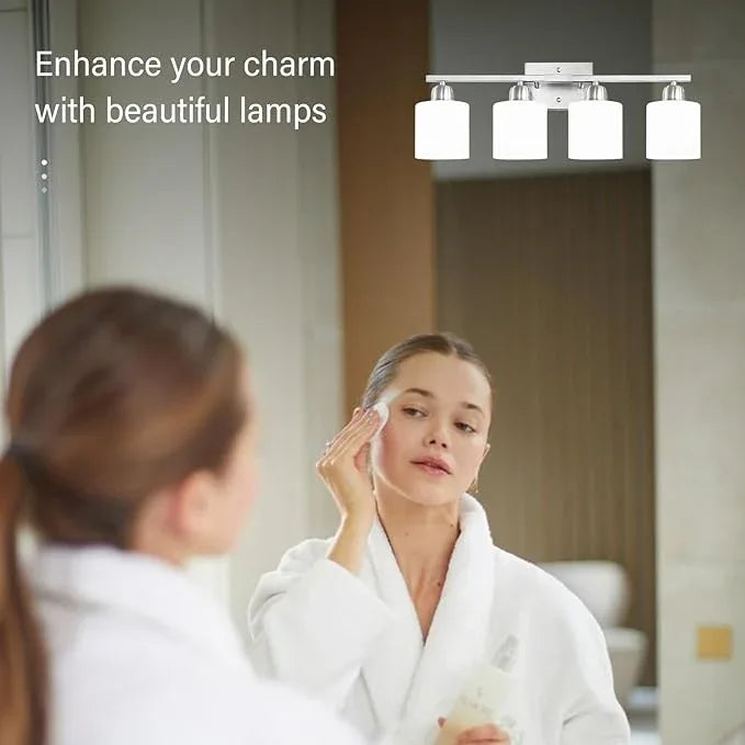 4 Light Bathroom Light Fixtures, Brushed Nickel Vanity Lights for Bathroom with Milky White Frosted Glass Shade, Wall Lights for Mirror Bedroom Living Room E26 Base - ModernBath