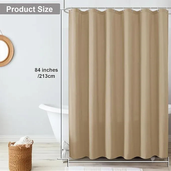 OVZME Zora 84 Inch Shower Curtain Set with 12 Plastic Hooks, Plain Fabric Taupe Shower Curtain for Bathroom - Extra Long Shower Curtain, Water Resistance, Machine Washable Soft Cloth, 72X84, Taupe - ModernBath