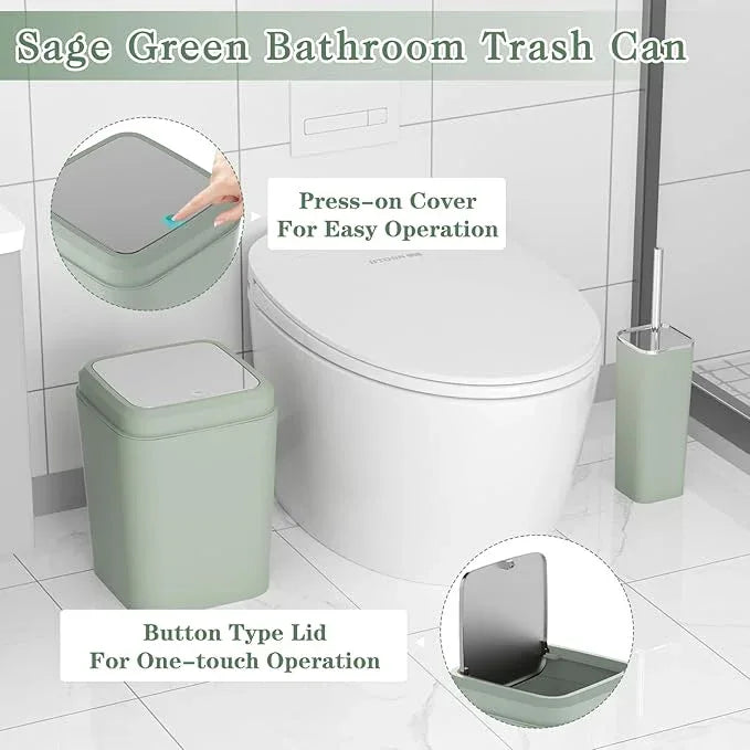 XLHOMO Bathroom Set, Sage Green Bathroom Accessories Set with Press-on Lid Bathroom Trash Can, Soap Dispenser, 10PC Bathroom Accessory Set for Home - ModernBath