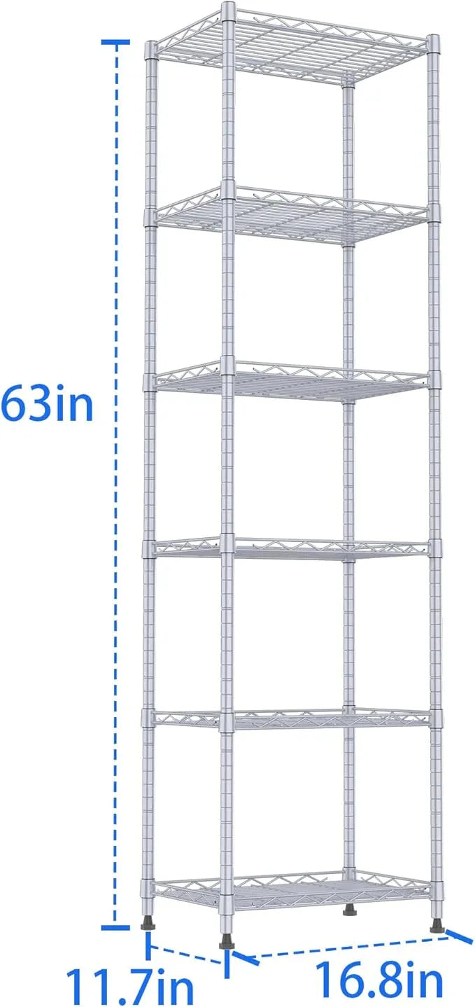 REGILLER 6 Wire Shelving Steel Storage Rack Adjustable Unit Shelves for Laundry Bathroom Kitchen Pantry Closet(Silver, 11.7" D x 16.8" W x 63" H) - ModernBath