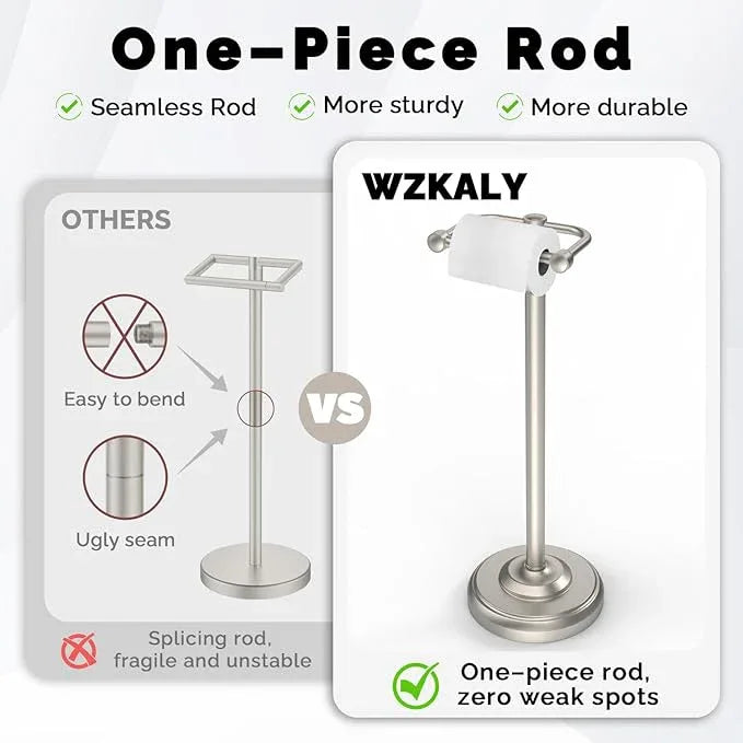 Toilet Paper Holder Stand, Brushed Nickel Toilet Paper Holder Free Standing, Post Pivoting Design & Stable Weighted Base SUS304 Stainless Steel for Bathroom(Mega Roll) - ModernBath