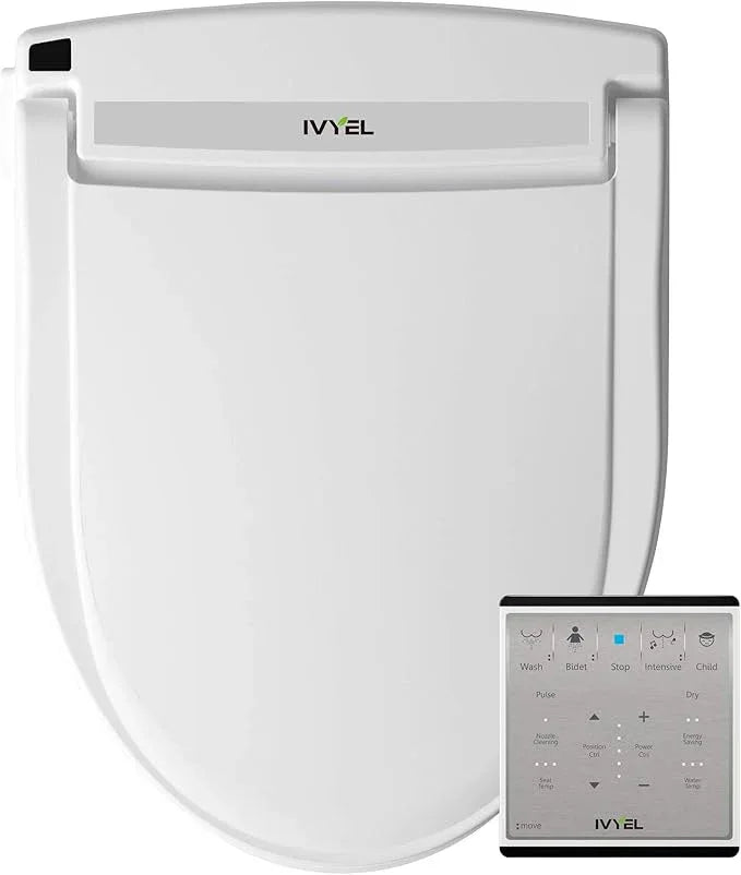Ivyel J-2R Smart Electric Bidet for Toilet Seat,Fits Round toilet,Warm water,Heated bidet toilet seat,Remote Control,Heated Dryer, hild Function,Stainless Steel Self-Cleaning Nozzle,LED Night Light - ModernBath