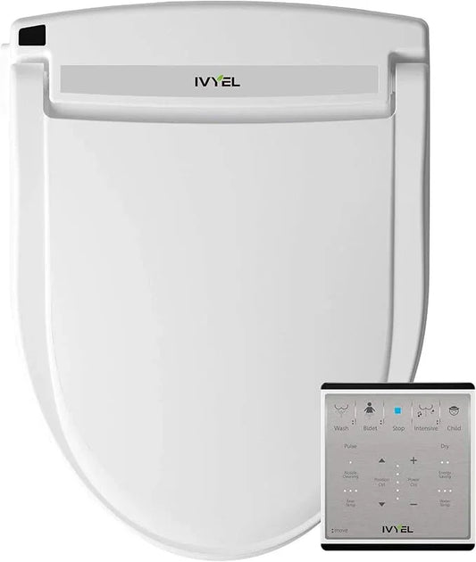 Ivyel J-2R Smart Electric Bidet for Toilet Seat,For Elongated toilet,Warm water,Heated bidet toilet seat,Remote Control,Heated Dryer,Child Function,Stainless Steel Self-Cleaning Nozzle,LED Night Light - ModernBath