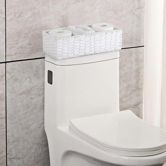Vagusicc 3 Section Wicker Storage Basket, White Wicker Baskets for Storage, Toilet Tank Basket, Small Baskets for Organizing for Shelves, 2-Pack - ModernBath