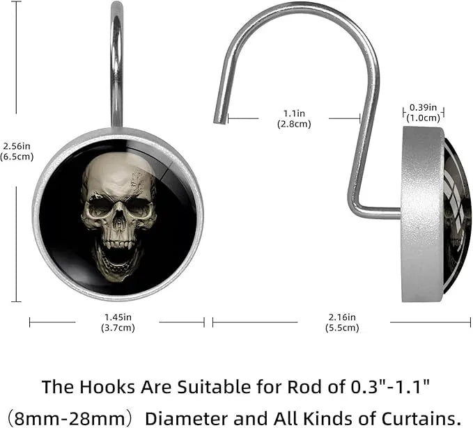 Skull Shower Curtain Hooks Set of 12 Rustproof Metal Shower Hooks for Curtains Rods Shower Curtain Rings for Bathroom Living Room Bedroom Decor - ModernBath