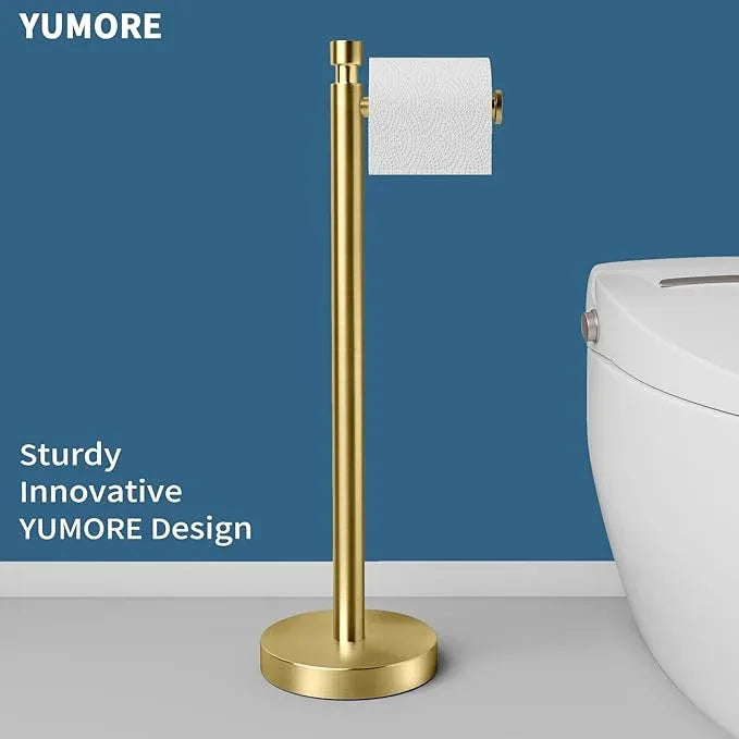 YUMORE Toilet Paper Holder Stand Freestanding, Weighted and Sturdy Stainless Steel Design with Non-Slip Cap, Gold Rustproof Tissue Roll Holder for Modern Bathroom, RV - ModernBath