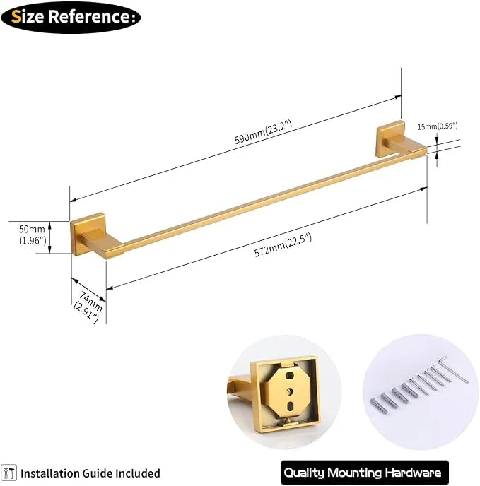 GERZWY 24-Inch Single Towel Bars for Bathroom Gold Stainless Steel Modern Style Bath Towel Rack Wall Mount JG1901A60-BE - ModernBath