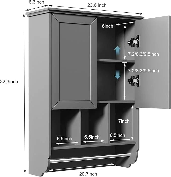 Bathroom Wall Cabinet with Towel Bar,Wooden Medicine Cabinet Adjustable Shelves,23x32 Inch Kitchen Cabinet,Over Toilet Storage Cabinet for Bathroom,Kitchen,Laundry - ModernBath
