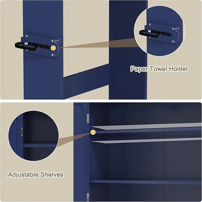 Over The Toilet Storage Cabinet with Gold Trim, Modern Bathroom Organizer Over Toilet with Adjustable Shelves and Toilet Paper Holder for Bathroom (Blue) - ModernBath