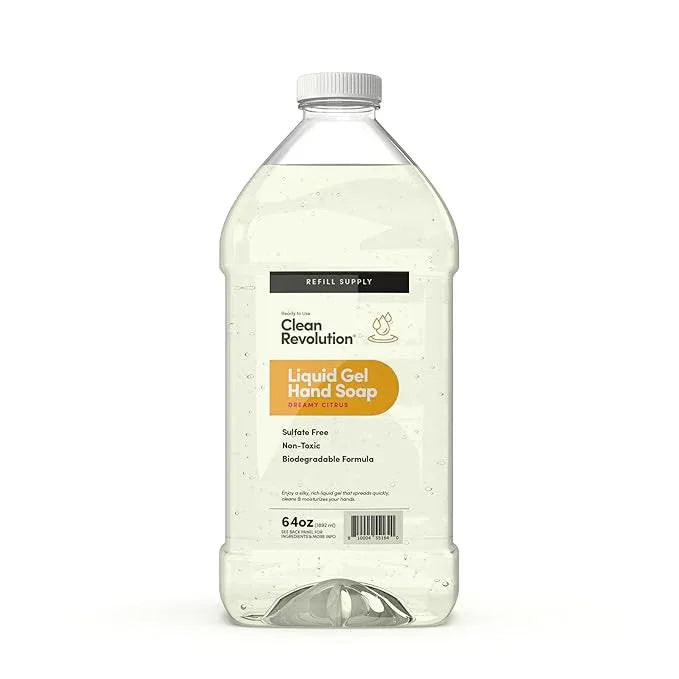 Clean Revolution Liquid Gel Hand Soap, Silky Rich Liquid, Quick Lather, Fast Rinsing, Contains Real Essential Oils (Dreamy Citrus) 64 Fl Oz - ModernBath