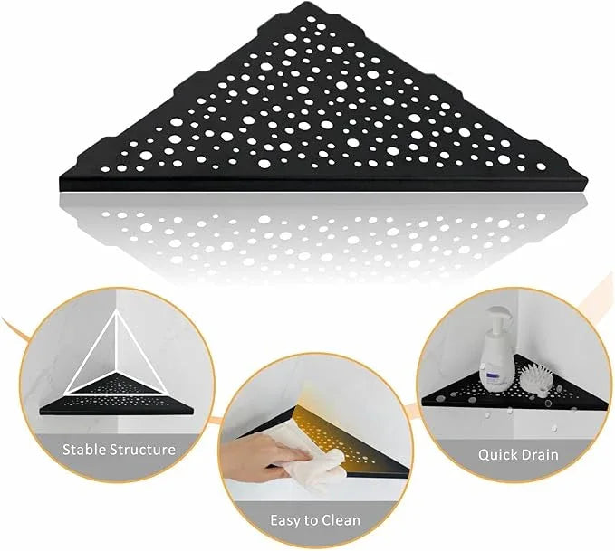 Black 10’’ Corner Shower Shelf 2 Pack, Triangular Shower Corner Shelves 304 Stainless Steel Bathroom Shower Shelf for Tiled Wall, No Drilling Needed Matte Black - ModernBath