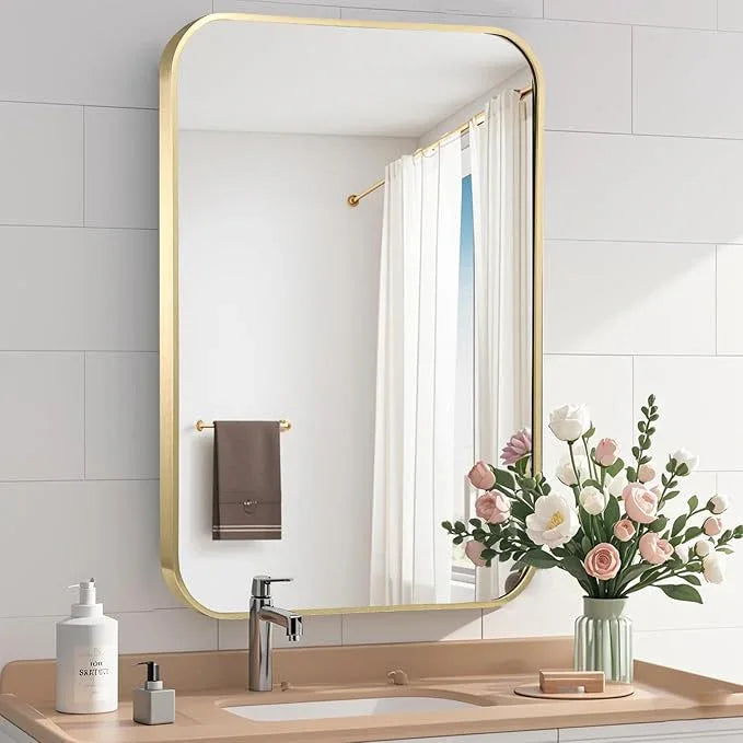 CLBA Gold Bathroom Mirror, 26x38 Inch Brushed Gold Mirror, Aluminum Alloy Framed Vanity Mirror, Rounded Rectangle Mirror for Over Sink, Anti-Rust (Horizontally or Vertically) - ModernBath