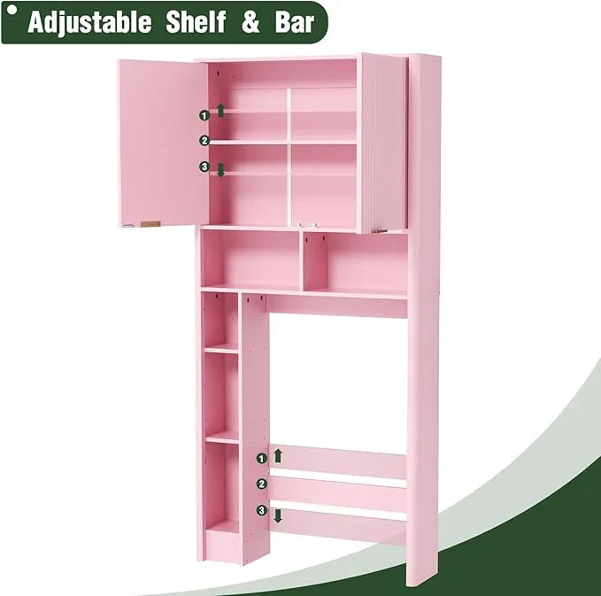 31" W Over The Toilet Storage Cabinet with Fluted Door, Pink Bathroom Organizer with Adjustable Shelf, Toilet Paper Holder Stand Wave Door for Restroom, Laundry Room - ModernBath