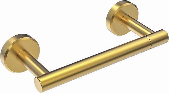 Gold Toilet Paper Holder SUS304 Stainless Steel Double Post Pivoting Toilet Paper Roll Holder Wall Mounted Toilet Tissue Holder for Commercial Bathroom RV Brushed Brass Finish - ModernBath