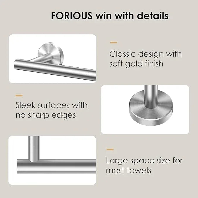 FORIOUS Towel Bar Wall Mounted, Stainless Steel Towel Racks for Bathroom, Includes Wall Mounting Hardware (Brushed Nickel, 14 Inch) - ModernBath