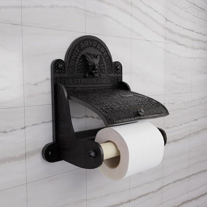 Renovators Supply Manufacturing Black Wall Mount Toilet Tissue Paper Holder 6.9" Wide Antique Ornate Victorian Style Solid Aluminum Rust Resistant Toilet Tissue Roll Holder Storage with Lid - ModernBath