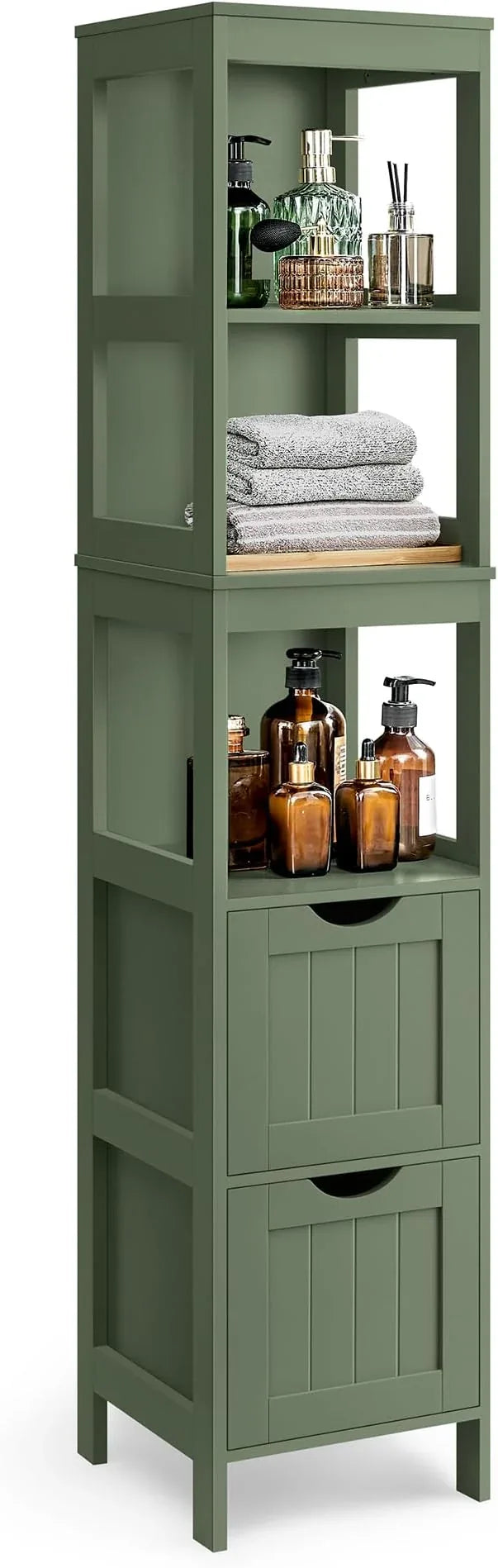 VASAGLE Storage Cabinet, Storage Organizer Rack Stand for Bathroom, Living Room, Bedroom, Multifunctional Corner Unit, 2 Drawers, 55.7 Inches in Height, Forest Green UBBC066C01 - ModernBath