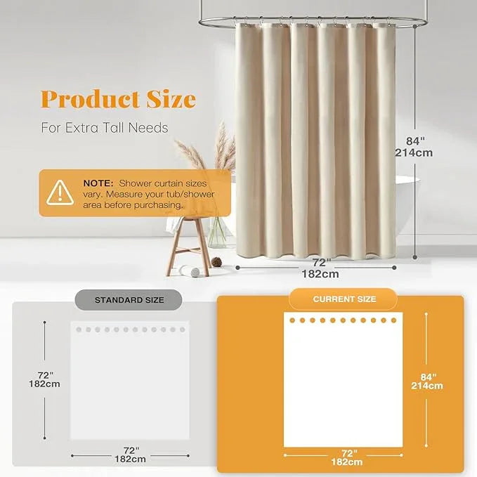 BTTN Extra Long Fabric Shower Curtain, 84 Inch Linen Textured Heavy Duty Cloth Shower Curtain Set with 12 Plastic Hooks, Large Hotel Luxury Polyester Shower Curtains for Bathroom(72"x84", Beige/Cream) - ModernBath