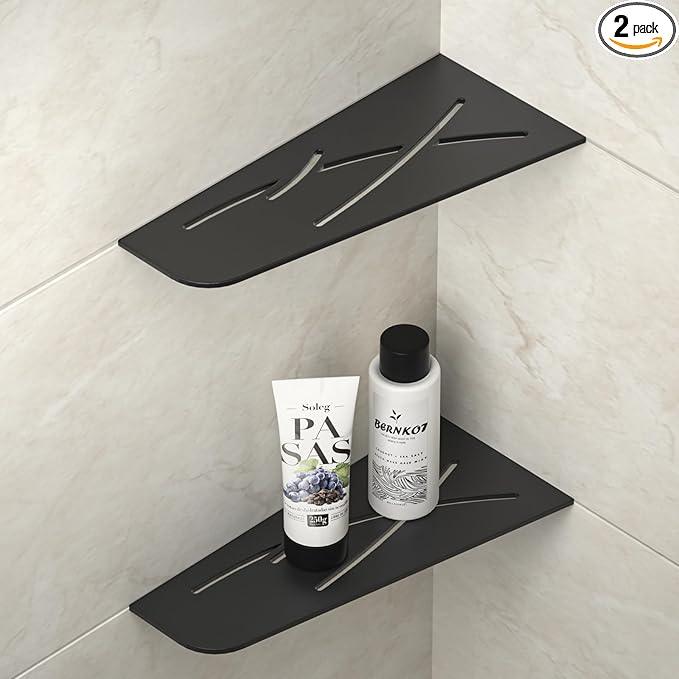 Corner Shower Shelf 12" Matte Black 304 Stainless Steel Quadrilateral Corner Shelves Recessed Bathroom Storage Shampoo Holder Organizer Kitchen Shelf Rack 2 Pack, No Drilling Needed - ModernBath