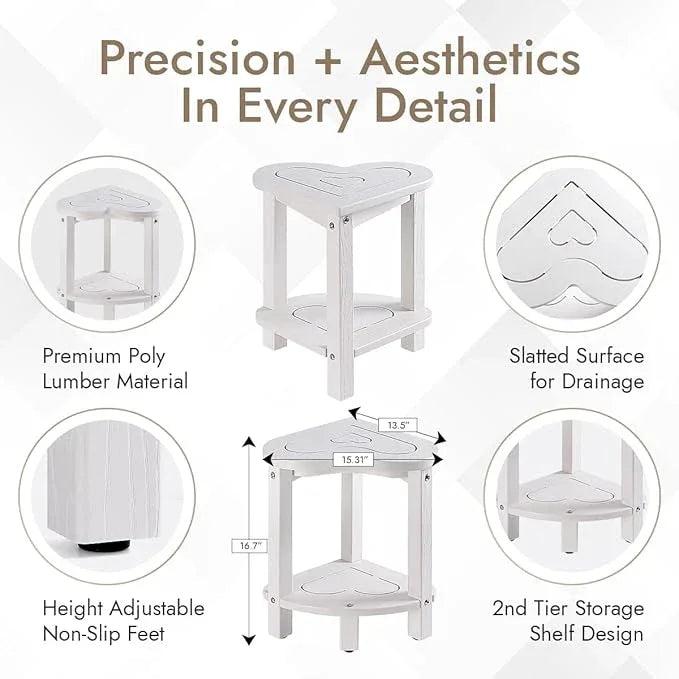 Corner Shower Stool for Inside Shower - Waterproof Corner Shower Bench, HDPE Plastic Bathroom Bench, Adjustable Height Corner Chair for Shaving Legs,Storage Shelf,Non-Slip Feet，White - ModernBath