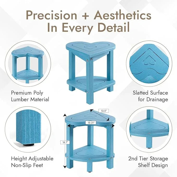 UHA Corner Shower Stool for Shaving Legs， HDPE Waterproof Bathroom Shower Bench, Poly Lumber Corner Seat with Storage Shelf, Adjustable Height Non-Slip Feet, No Maintenance(Pacific Blue) - ModernBath