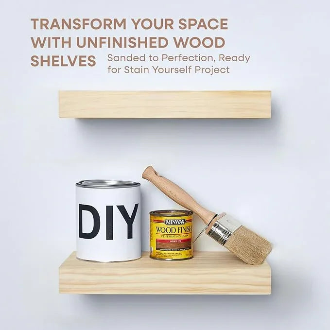 Homeforia Wood Floating Shelf 12 inch, High End Solid Natural Wood 12inch Floating Shelves for Wall Mounted, Unfinished Small Wooden Floating Shelves, Heavy Duty Bracket, 12 X 6.5 X 1.75 in, Set of 3 - ModernBath