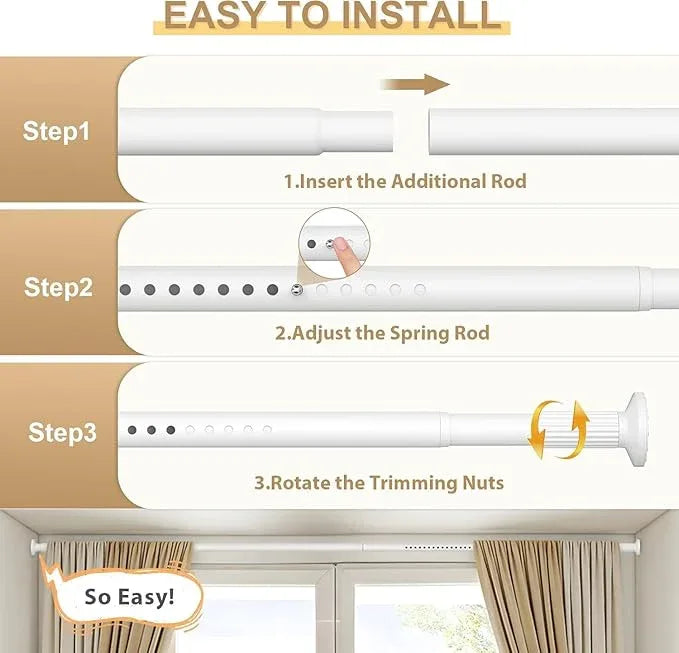 ZipGlo Tension Curtain Rod 51-168inches,White Heavy Duty Curtain Rods No Drilling,Shower Curtain Rods Spring Tension Long Outdoor Curtain Rod for Bathroom,Patio - ModernBath