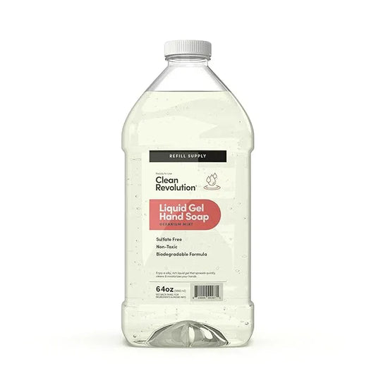 Clean Revolution Liquid Gel Hand Soap, Silky Rich Liquid, Quick Lather, Fast Rinsing, Contains Real Essential Oils (Geranium Mint) 64 Fl Oz - ModernBath