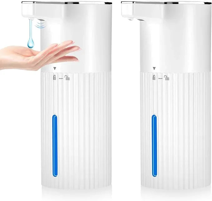 2 Pack Touchless Automatic Liquid Soap Dispenser, 13.5oz Smart Sensor Hand Wash Dispenser, USB Rechargeable & Adjustable for Bathroom Kitchen Sink, White Stripes - ModernBath