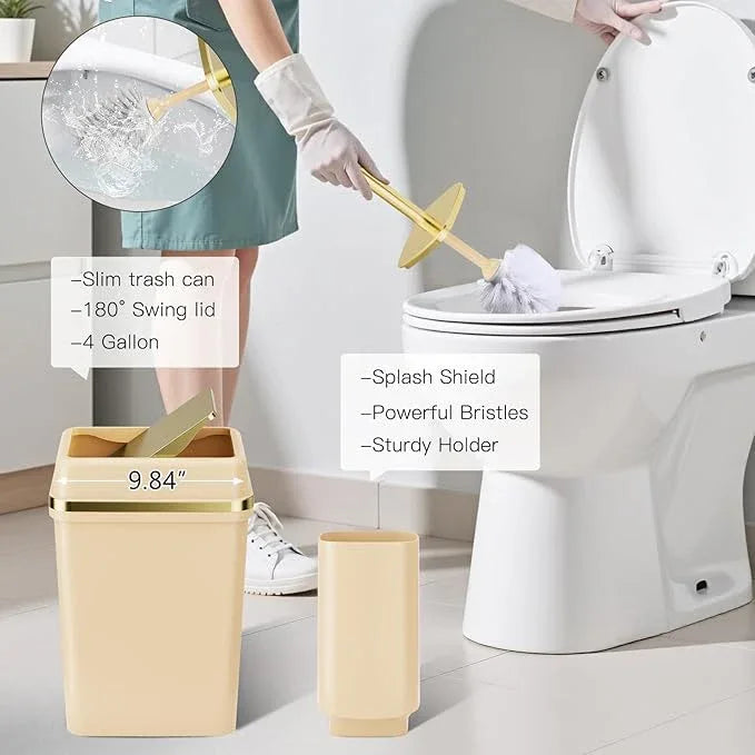 25PCS Bathroom Accessory Set, Beige Bathroom Set with Large-Capacity 4 Gallon Trash Can,Bathroom Rugs Set, Waterproof Shower Curtain, Toilet Brush, Toothbrush Holder & Soap Dispenser - ModernBath