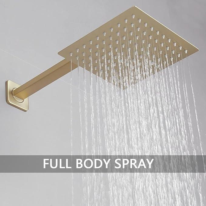 Heable ‎Brushed Gold Shower Faucet Set with Tub Spout Bathroom Luxury Rain Mixer Shower Head System Wall Mounted Shower Faucet Complete, Single Handle Tub and Shower Trim Kit with Rough-in Valve - ModernBath