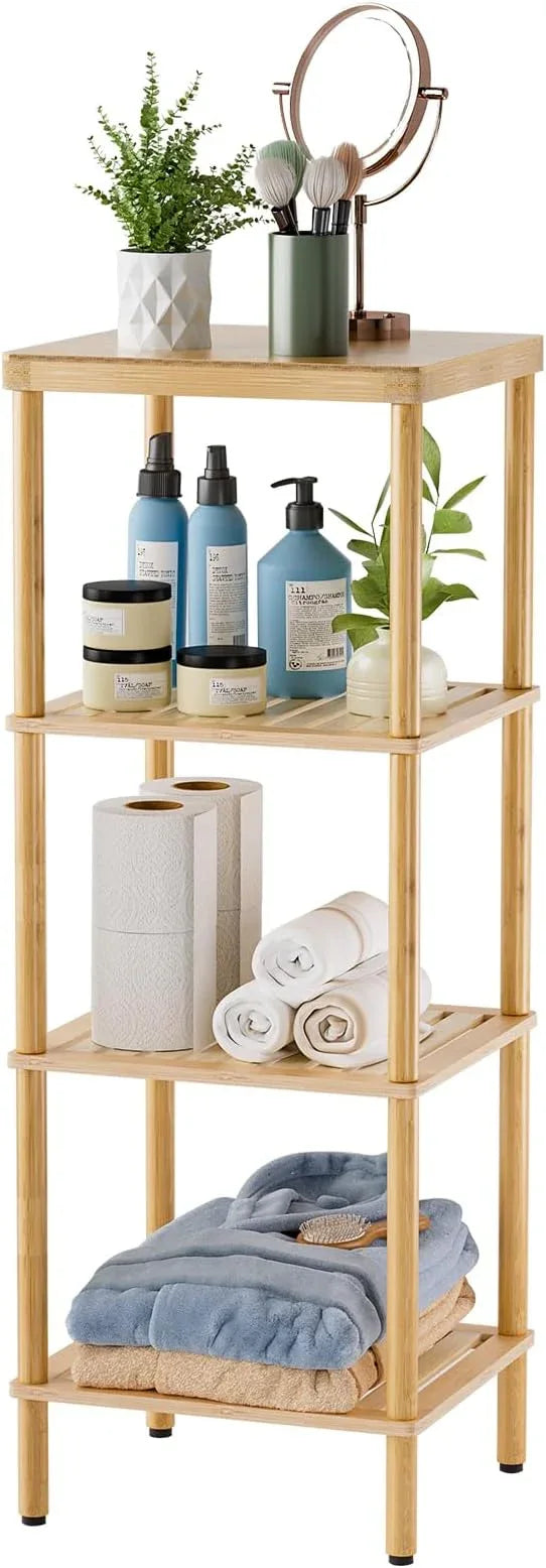 AmazerBath Bamboo Bathroom Shelf, 4-Tier Bathroom Storage Shelf, Multifunctional Storage Rack for Living Room Bedroom Kitchen, Space Saver - ModernBath