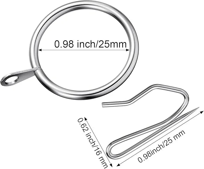 Hotop 30 Pcs Metal Drapery Curtain Rings 0.98/1.26/1.65 inch Interior Diameter and 30 Pcs Hanging Curtain Drapery Pin Hooks for Window Door Shower(Silver,25 mm) - ModernBath
