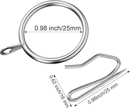 Hotop 30 Pcs Metal Drapery Curtain Rings 0.98/1.26/1.65 inch Interior Diameter and 30 Pcs Hanging Curtain Drapery Pin Hooks for Window Door Shower(Silver,25 mm) - ModernBath
