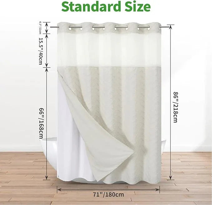 eachope Extra Long No Hook Tufted Chevron Striped Shower Curtain with Snap-in Fabric Liner set-71Wx86H(84H),Cream Hotel Grade Boho Style Shower Curtain,Water Repellent - ModernBath