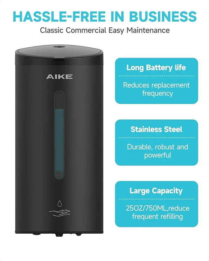AIKE Automatic Wall Mount Liquid Soap Dispenser, Commercial Stainless Steel with 25oz Large Capacity Save Time Effort and Cost,Model AK1205(Matte Black) - ModernBath