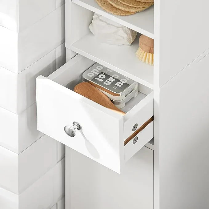 SoBuy Bathroom Narrow Storage Cabinet, Skinny Tall Unit with Adjustable Shelves Slender, Bathroom Organizers and Storage, Anti-Tipping Floor Standing Cupboard Laundry Room, White BZR34-W - ModernBath