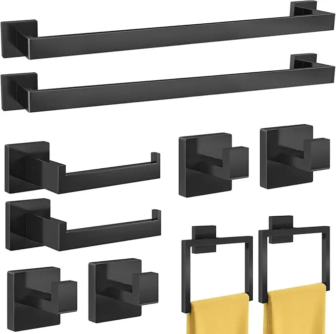 Bathroom Hardware Accessories Set, 10 Piece Black Towel Bar Set Stainless Steel, Towel Racks for Bathroom Wall Mounted Towel Holder Set, 24 inch - ModernBath