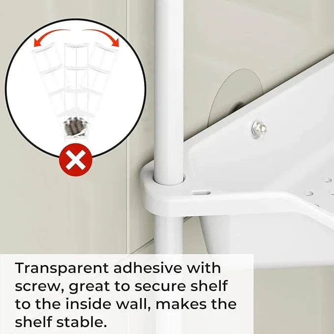 ODesign 5 Tier Floor Standing Corner Shower Caddy Organizer, Plastic Metal Floor Corner Shelf Storage Rack for Bathroom White - Rustproof - ModernBath