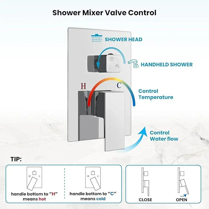 gotonovo Rainfall Bathroom Shower System Rain Shower Head and Handle Set Wall Mounted Shower Complete Combo Solid Brass Pressure Balancing Shower Mixer Valve 16 Inch Polished Chrome - ModernBath