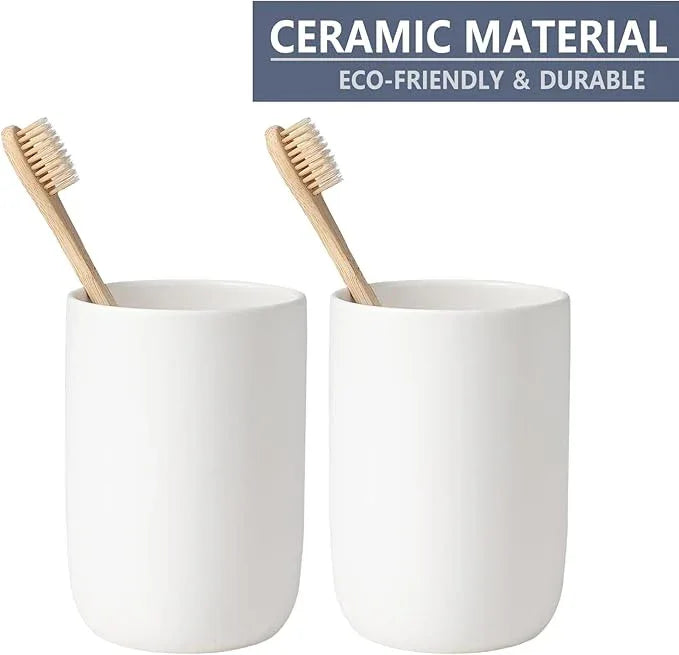 BSDISP Toothbrush Holders for Bathrooms - 1 Cups Ceramic Toothbrush Toothpaste Holders, White Bathroom Tumbler Cups Reusable Toothbrush Mouthwash Cup, Bathroom Counter Organizer. - ModernBath
