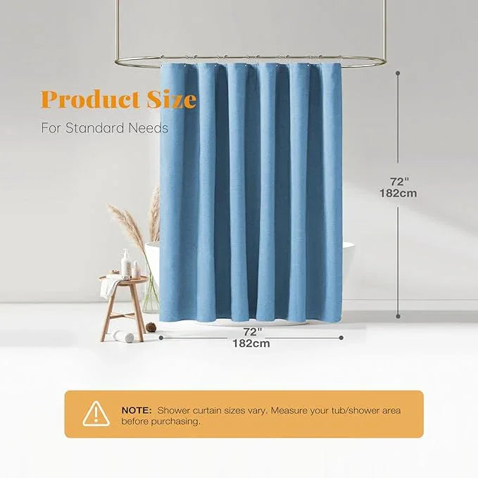 BTTN Blue Fabric Shower Curtain, Linen Textured Heavy Duty Waterproof Cloth Shower Curtain Set with 12 Plastic Hooks, Simple Hotel Luxury Decorative Shower Curtain for Bathroom, 72x72, Moonlight Blue - ModernBath