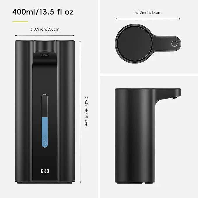 EKO Aroma Pro 13.5 fl oz Touchless Automatic Liquid Soap Dispenser, Rechargeable Hand & Dish Soap Dispenser for Bathroom and Kitchen, Waterproof, Adjustable Volume Control (Matte Black) - ModernBath